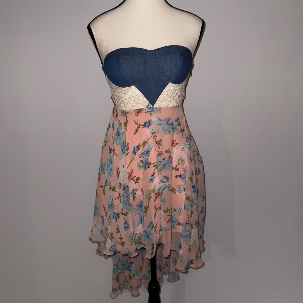 Rachel & Chloe Blue Floral Chiffon High Low Dress women’s Size S